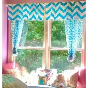 Chevron Bright blue window treatment for Girls kid Bedroom valance and panels